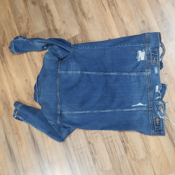 FOREVER  21 Six Button Tunic Length Distressed Jean Jacket w/ Hand Pockets - Picture 10 of 14